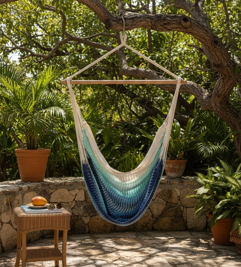 Seaside Glow Hammock Chair – Handwoven Sand-to-Sea Ombré Hanging Chair