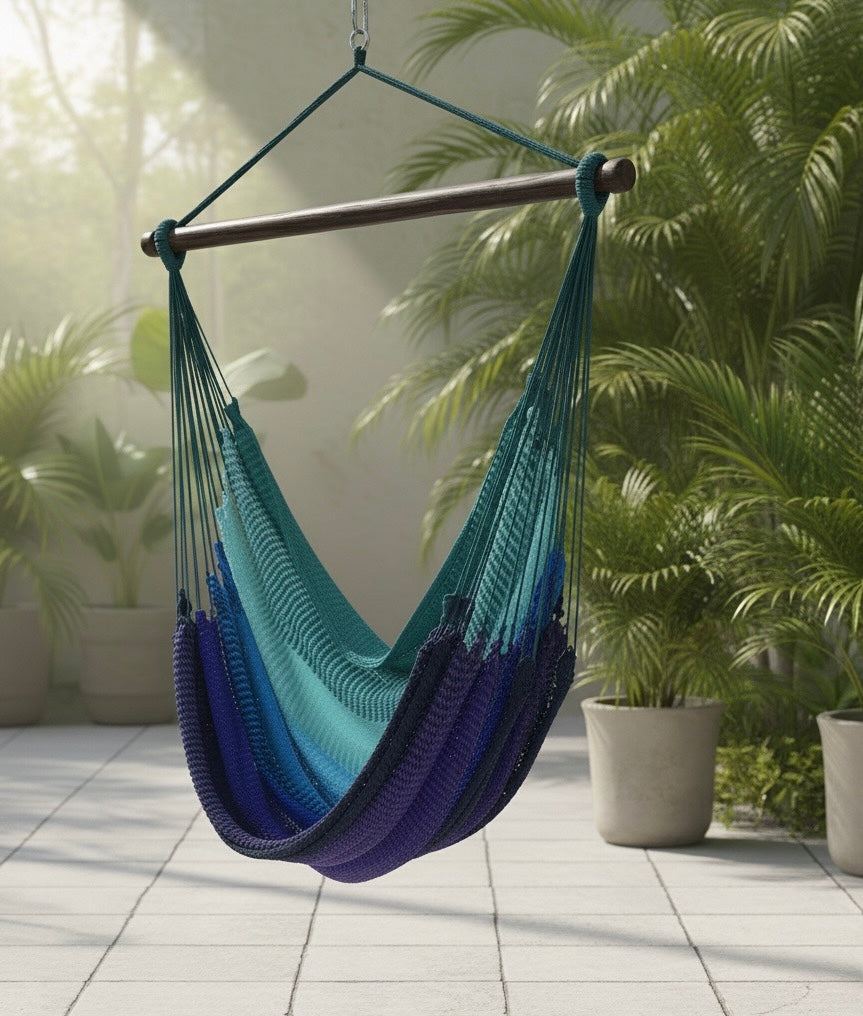 Aurora Hammock Chair – Handwoven Teal-to-Indigo Gradient Hanging Chair