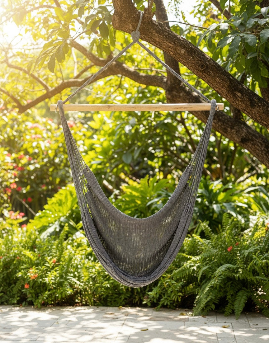 Ash Grey Hammock Chair – Handwoven Neutral Grey Solid Color Hanging Chair