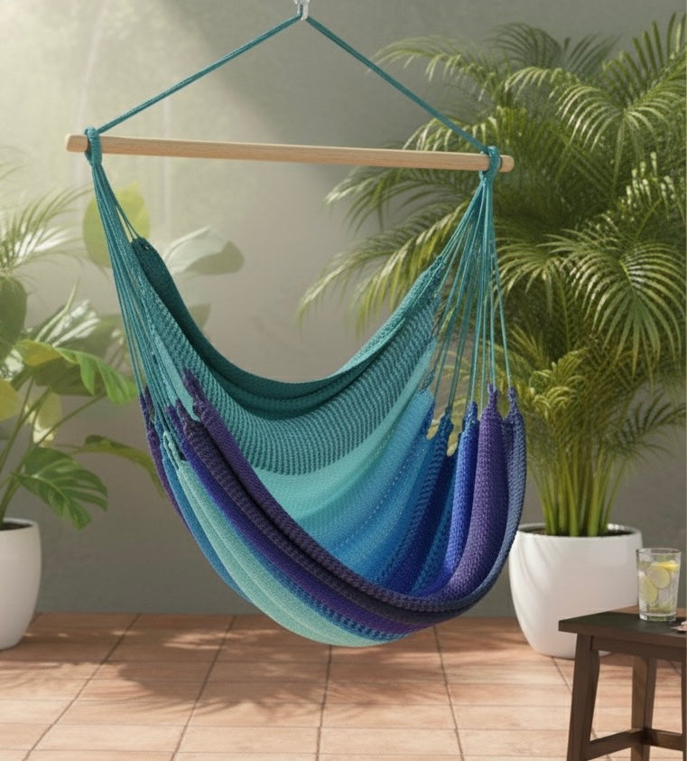Aurora Hammock Chair – Handwoven Teal-to-Indigo Gradient Hanging Chair
