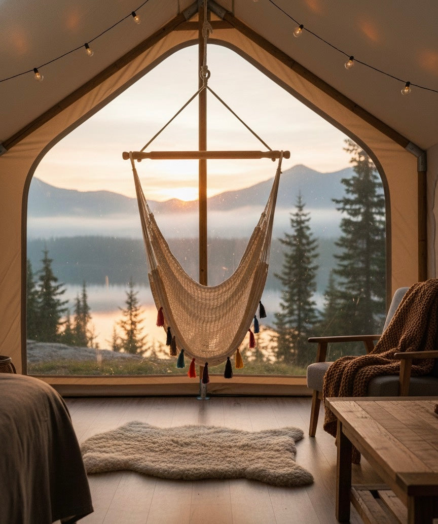 Confetti Waterproof Hammock Chair – Handwoven Indoor/Outdoor Hanging Chair with Rainbow Tassels