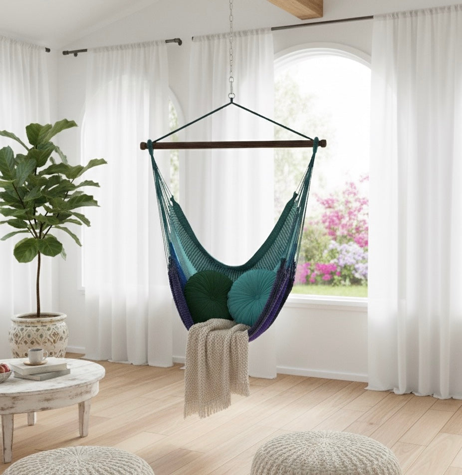 Aurora Hammock Chair – Handwoven Teal-to-Indigo Gradient Hanging Chair