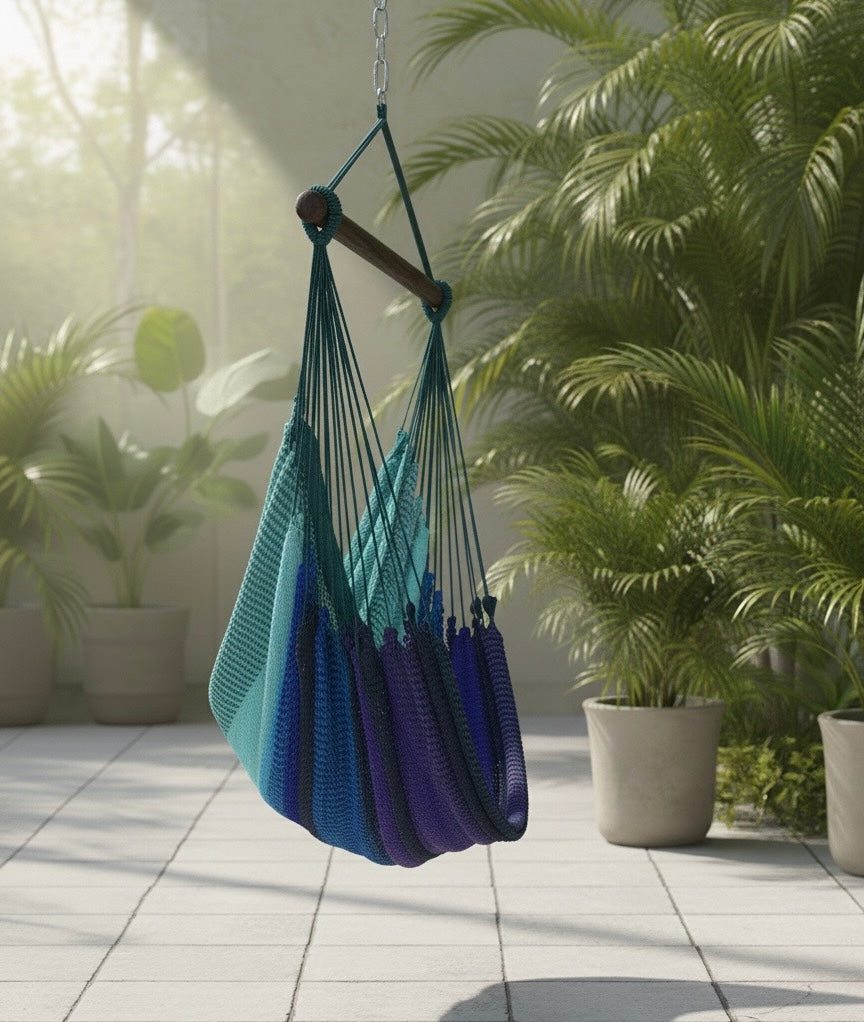 Aurora Hammock Chair – Handwoven Teal-to-Indigo Gradient Hanging Chair