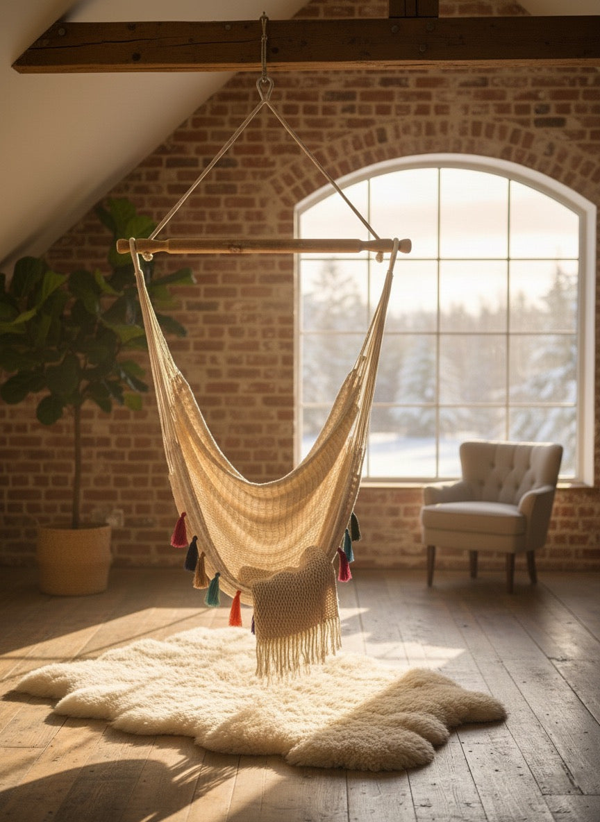 Confetti Waterproof Hammock Chair – Handwoven Indoor/Outdoor Hanging Chair with Rainbow Tassels