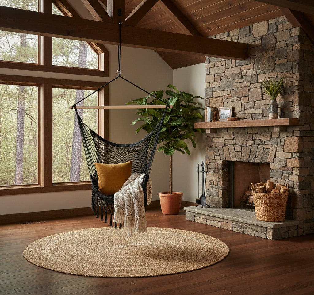 Midnight Hammock Chair — Waterproof Black Handwoven Hanging Chair with Tassels