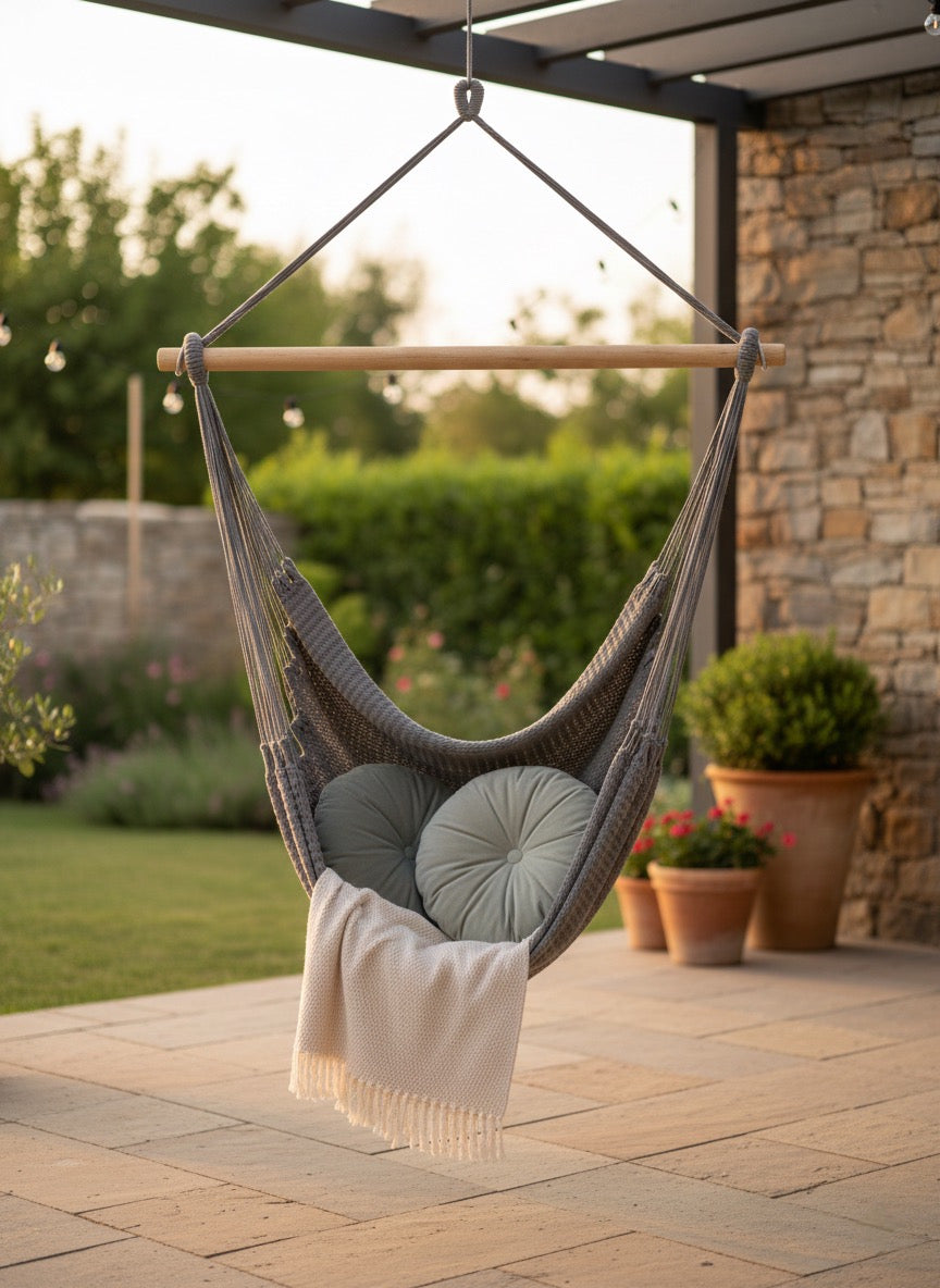Ash Grey Hammock Chair – Handwoven Neutral Grey Solid Color Hanging Chair