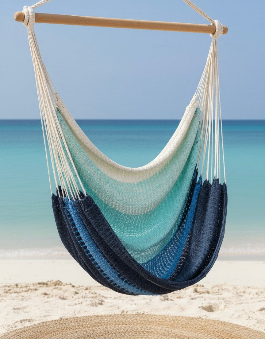 Seaside Glow Hammock Chair – Handwoven Sand-to-Sea Ombré Hanging Chair