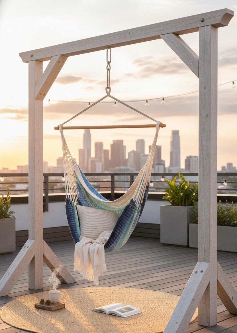 Seaside Glow Hammock Chair – Handwoven Sand-to-Sea Ombré Hanging Chair