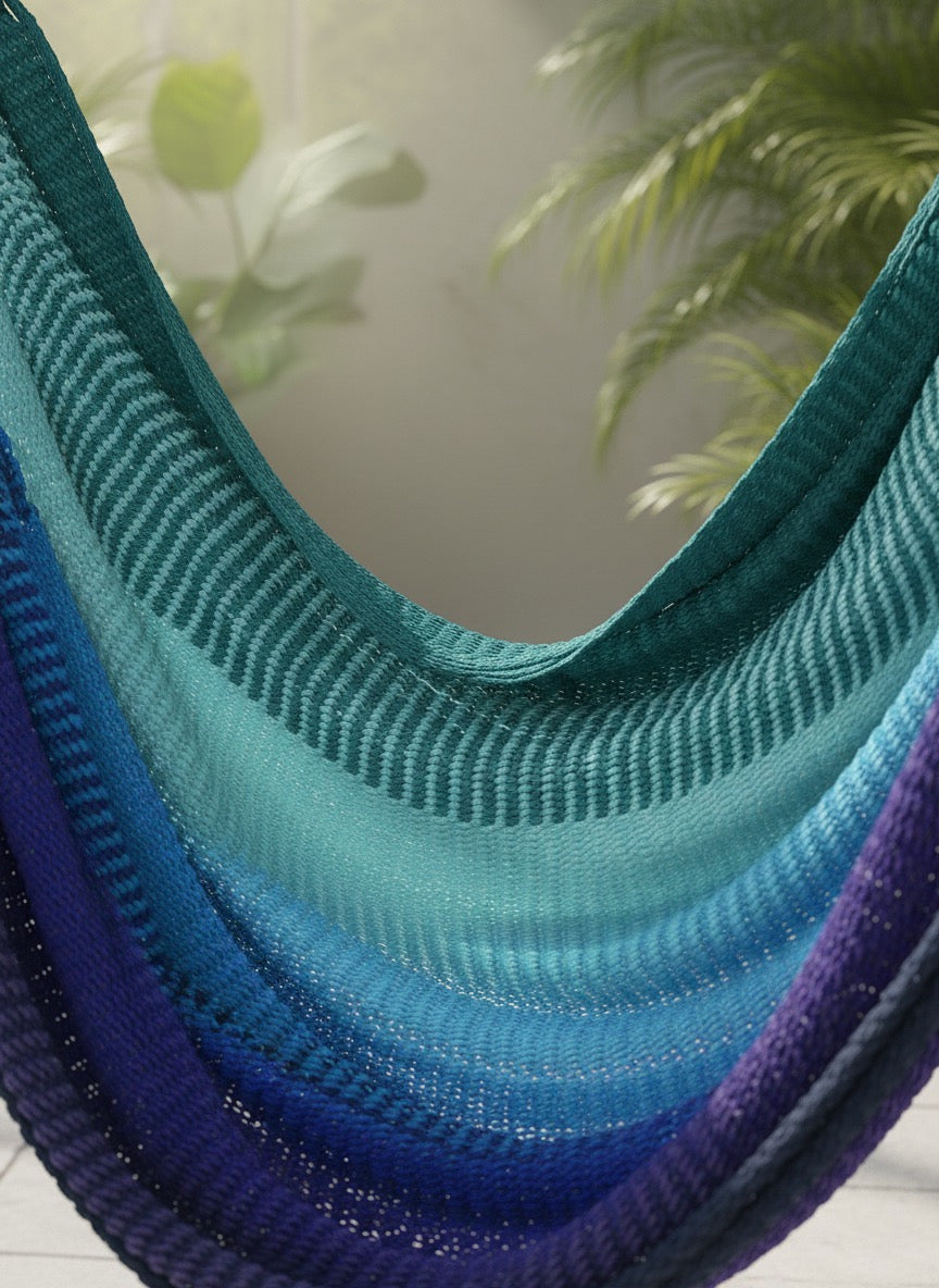 Aurora Hammock Chair – Handwoven Teal-to-Indigo Gradient Hanging Chair