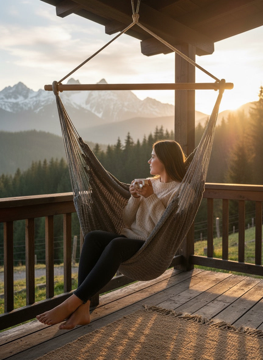 Ash Grey Hammock Chair – Handwoven Neutral Grey Solid Color Hanging Chair