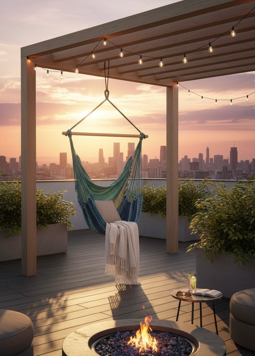 Seaside Glow Hammock Chair – Handwoven Sand-to-Sea Ombré Hanging Chair