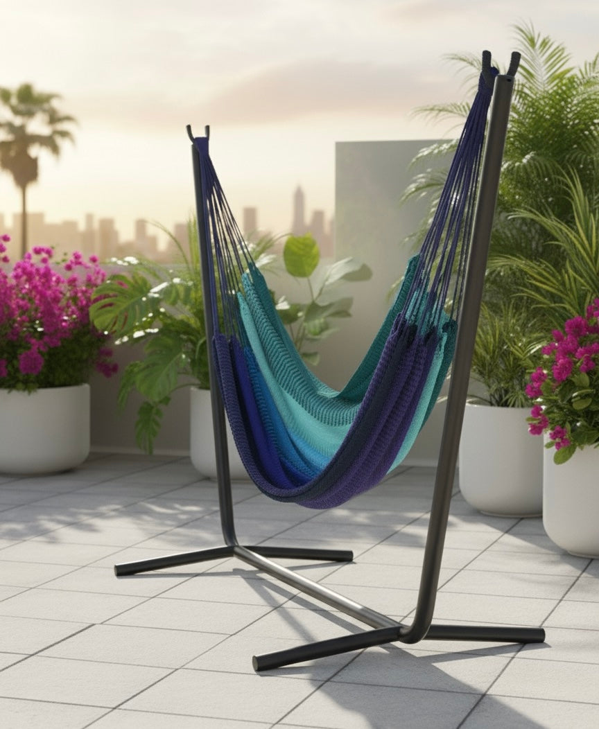 Aurora Hammock Chair – Handwoven Teal-to-Indigo Gradient Hanging Chair