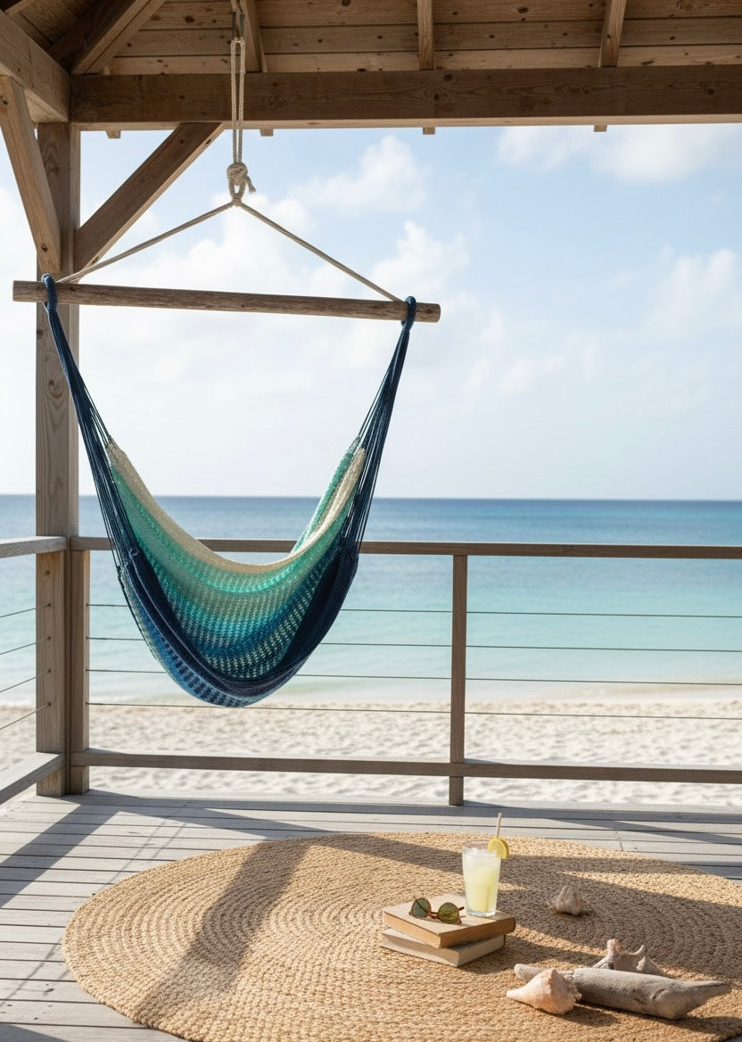 Seaside Glow Hammock Chair – Handwoven Sand-to-Sea Ombré Hanging Chair