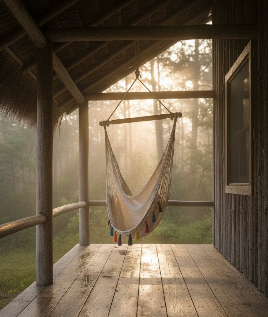 Confetti Waterproof Hammock Chair – Handwoven Indoor/Outdoor Hanging Chair with Rainbow Tassels