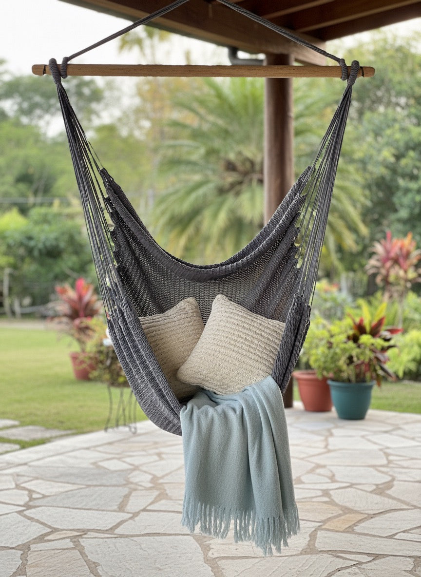 Ash Grey Hammock Chair – Handwoven Neutral Grey Solid Color Hanging Chair