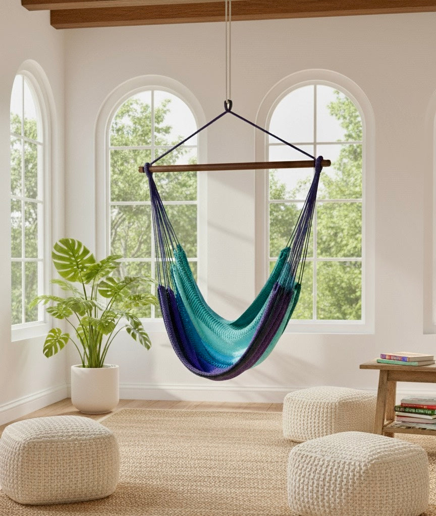 Aurora Hammock Chair – Handwoven Teal-to-Indigo Gradient Hanging Chair