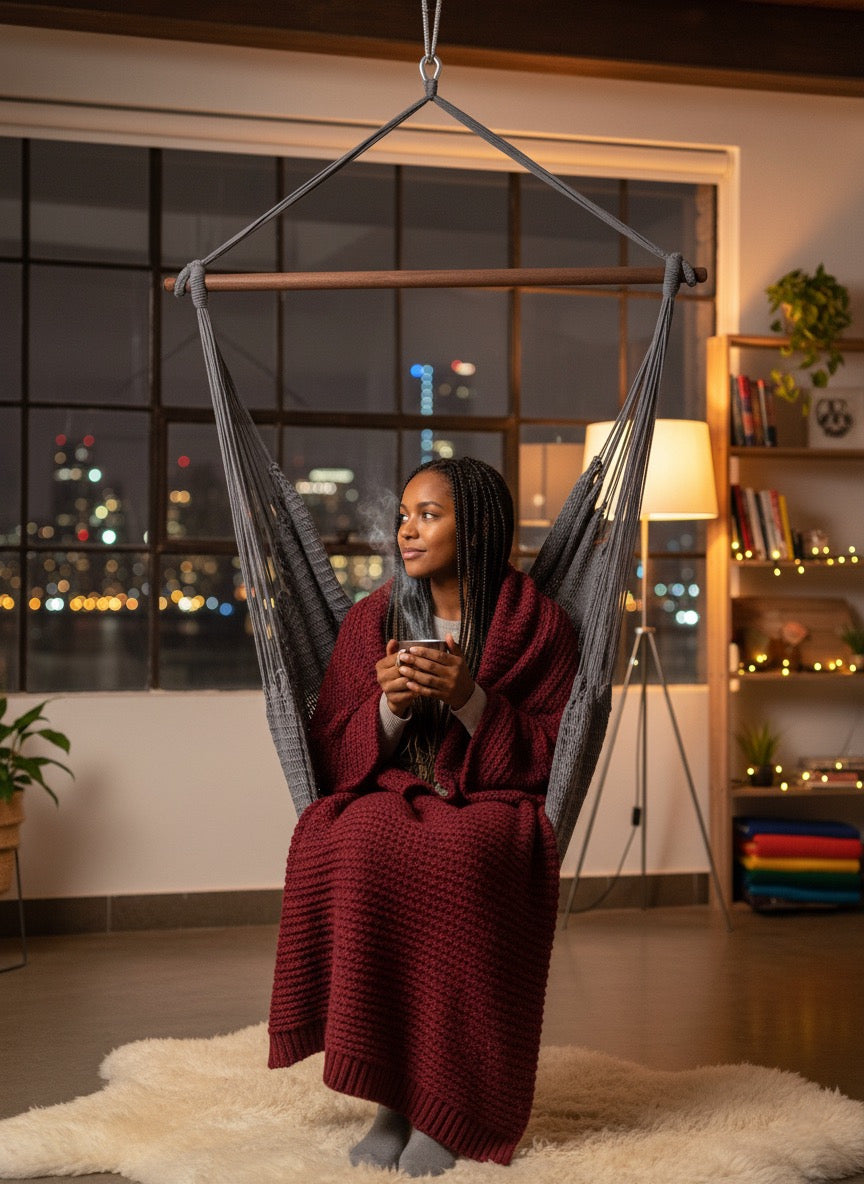 Ash Grey Hammock Chair – Handwoven Neutral Grey Solid Color Hanging Chair