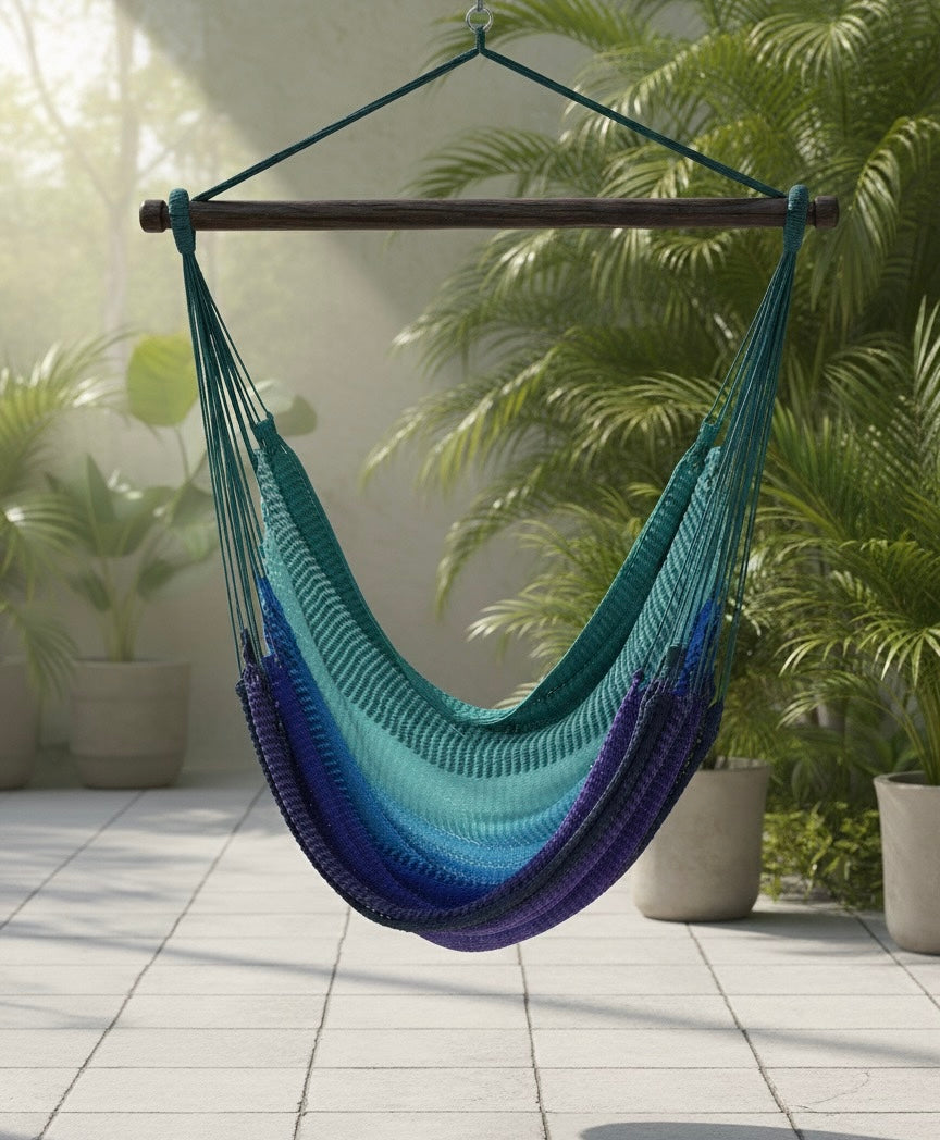 Aurora Hammock Chair – Handwoven Teal-to-Indigo Gradient Hanging Chair