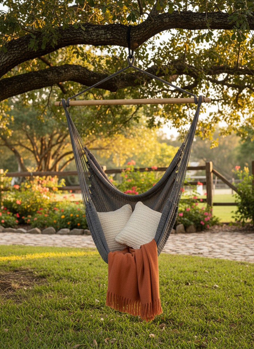 Ash Grey Hammock Chair – Handwoven Neutral Grey Solid Color Hanging Chair