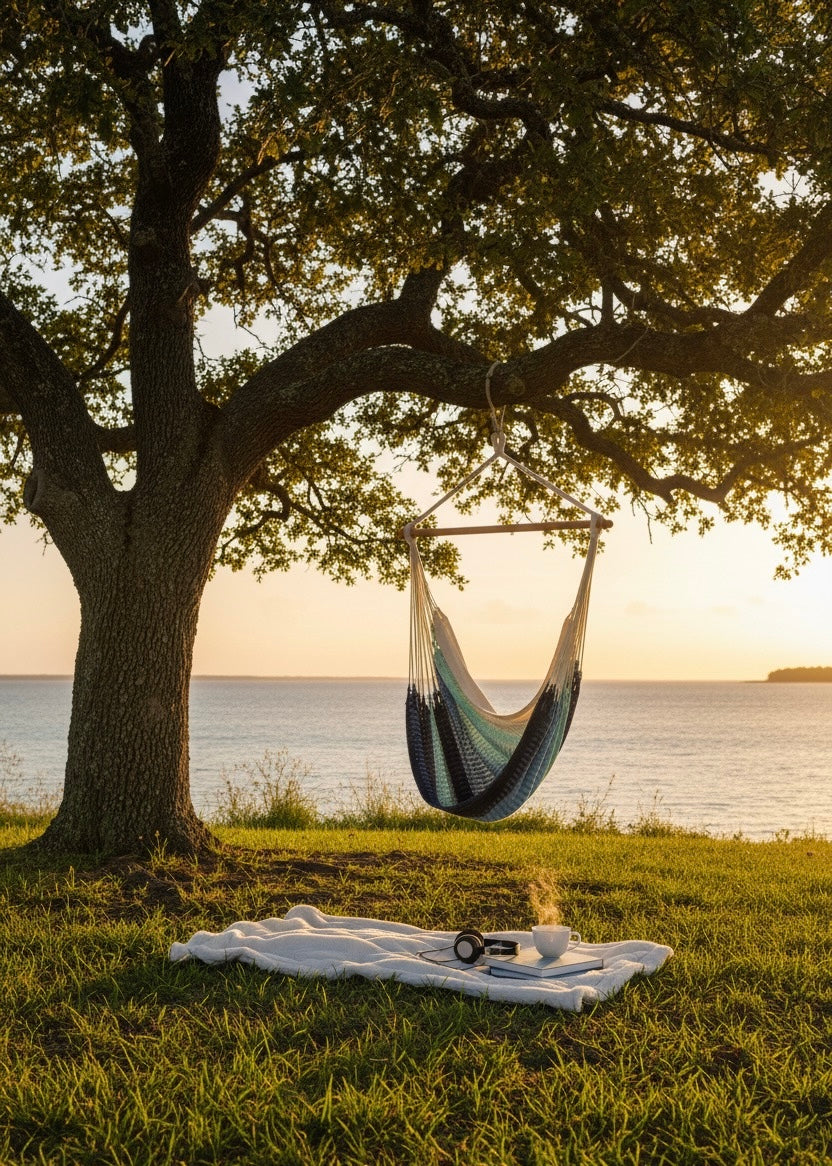 Seaside Glow Hammock Chair – Handwoven Sand-to-Sea Ombré Hanging Chair