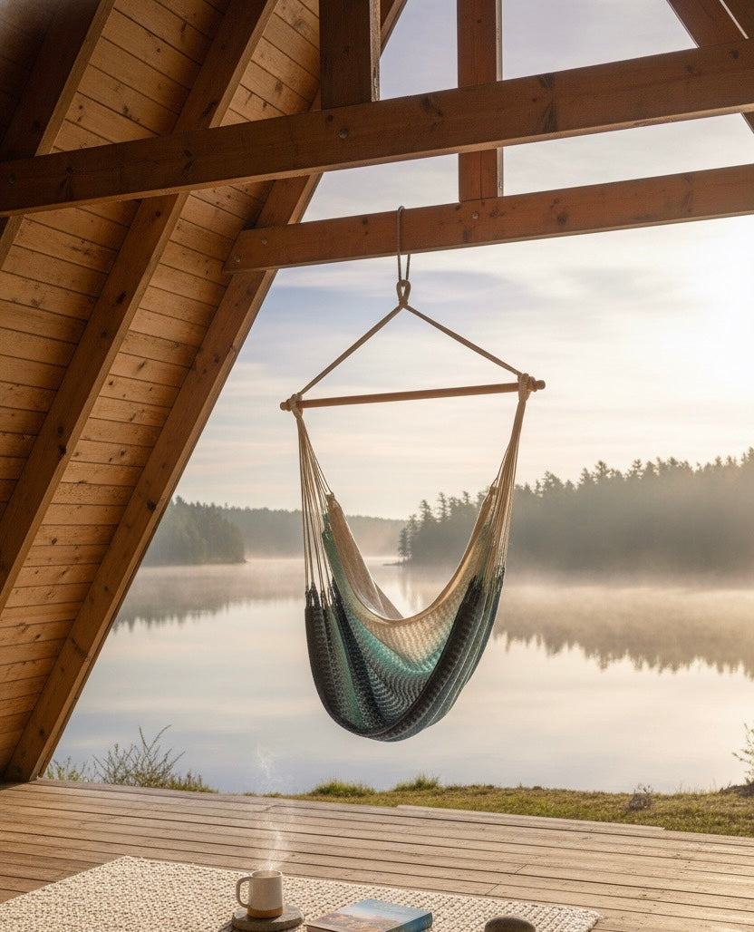 Seaside Glow Hammock Chair – Handwoven Sand-to-Sea Ombré Hanging Chair