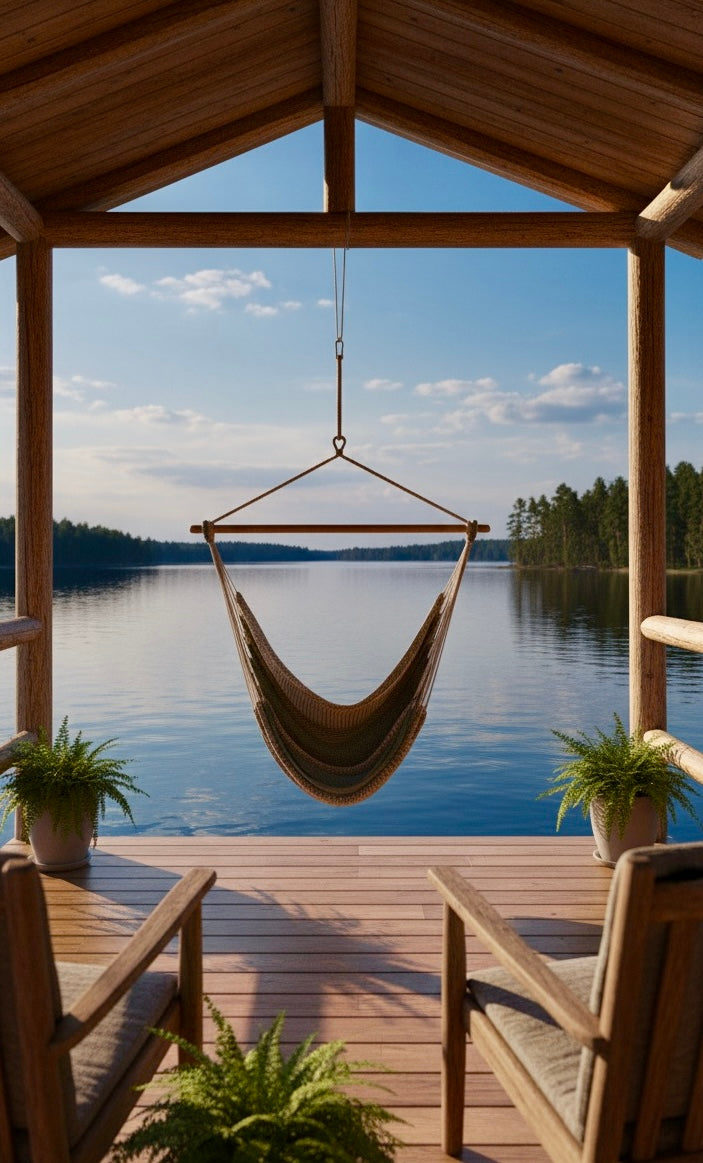 Alpine Hammock Chair – Handwoven Neutral & Deep Green Forest-Toned Hanging Chair