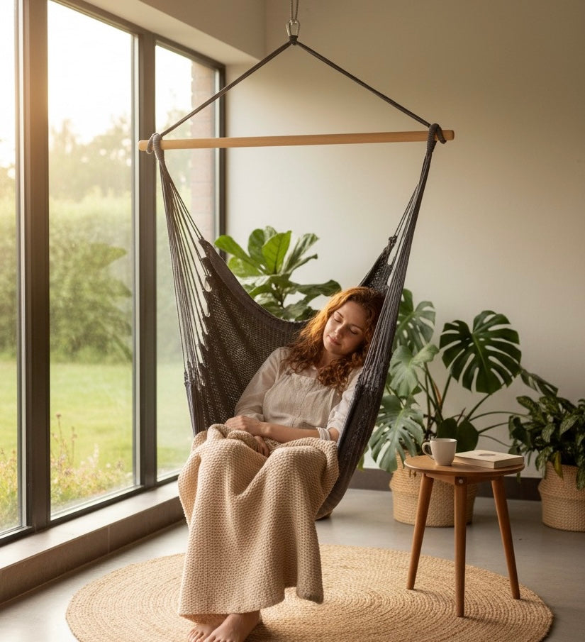 Ash Grey Hammock Chair – Handwoven Neutral Grey Solid Color Hanging Chair