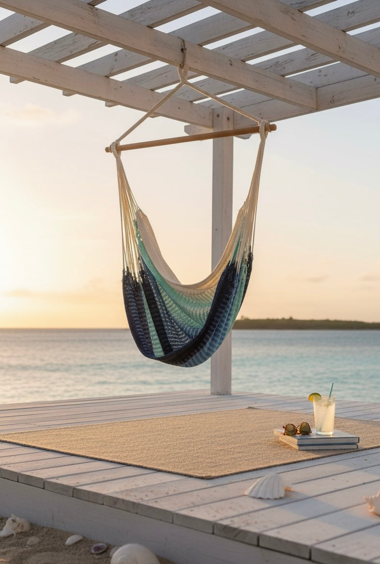 Seaside Glow Hammock Chair – Handwoven Sand-to-Sea Ombré Hanging Chair