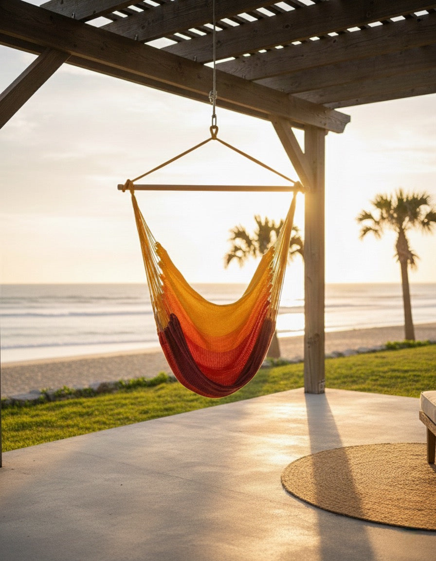 Campfire Hammock Chair – Handwoven Yellow-to-Burgundy Gradient Ombré Hanging Chair