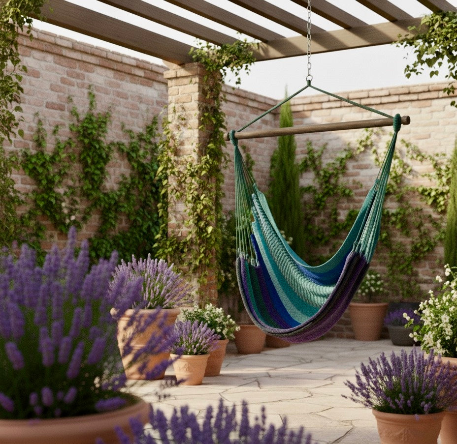 Aurora Hammock Chair – Handwoven Teal-to-Indigo Gradient Hanging Chair