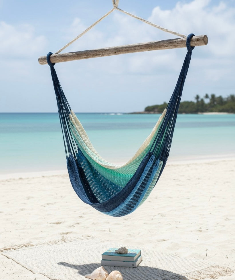 Seaside Glow Hammock Chair – Handwoven Sand-to-Sea Ombré Hanging Chair