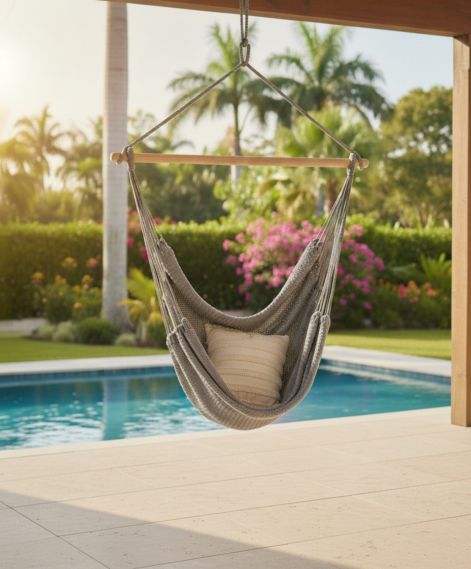 Ash Grey Hammock Chair – Handwoven Neutral Grey Solid Color Hanging Chair