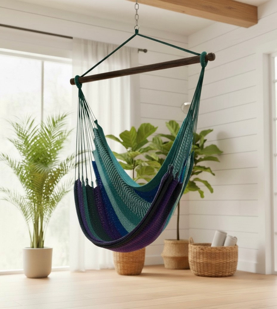 Aurora Hammock Chair – Handwoven Teal-to-Indigo Gradient Hanging Chair