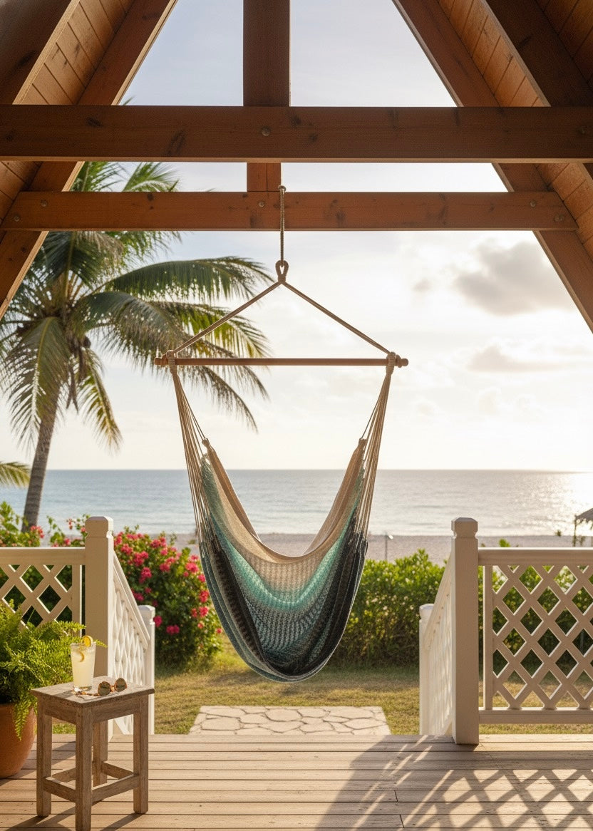 Seaside Glow Hammock Chair – Handwoven Sand-to-Sea Ombré Hanging Chair