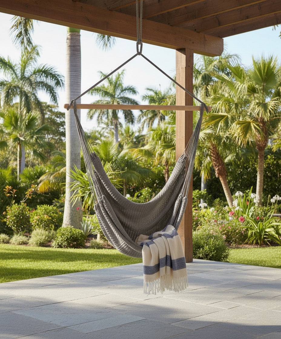 Ash Grey Hammock Chair – Handwoven Neutral Grey Solid Color Hanging Chair