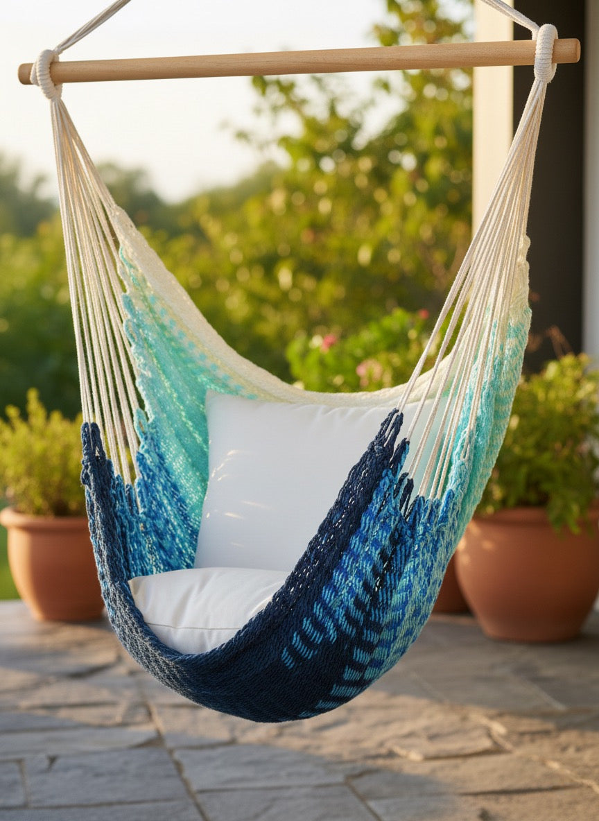 Seaside Glow Hammock Chair – Handwoven Sand-to-Sea Ombré Hanging Chair