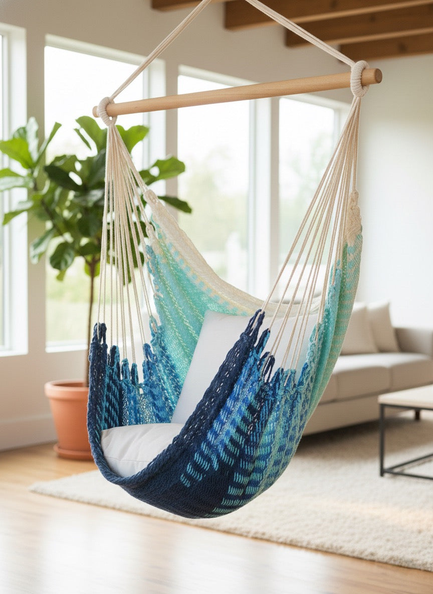 Seaside Glow Hammock Chair – Handwoven Sand-to-Sea Ombré Hanging Chair