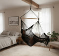 Midnight Hammock Chair — Waterproof Black Handwoven Hanging Chair with Tassels